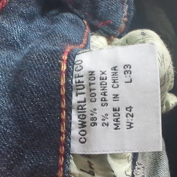 COWGIRL TUFF "Hot Rod Red" bootcut blue jeans red stitching horseback riding 24 - Picture 13 of 13